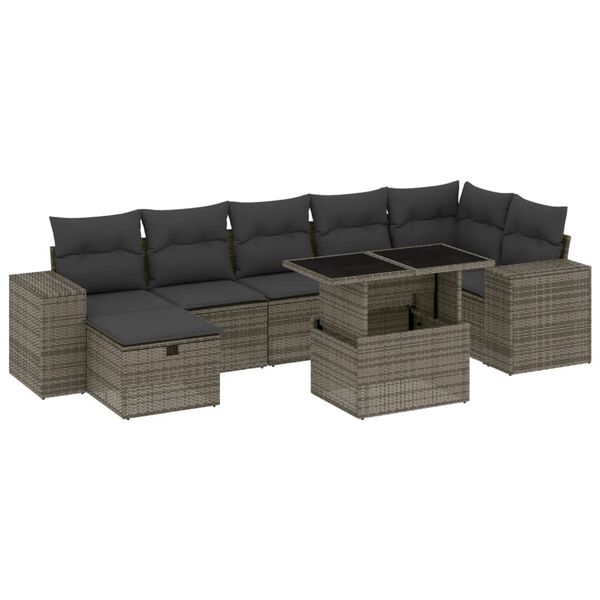 vidaXL Set Divano da Giardino 8 pz con Cuscini Grigio in Polyrattan
