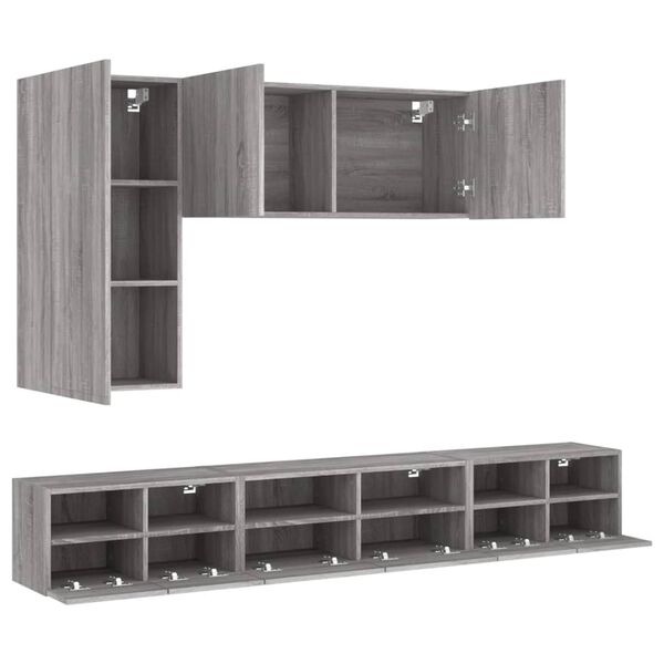 vidaXL Mobili TV a Muro 5pz Grigio Sonoma in Legno Multistrato