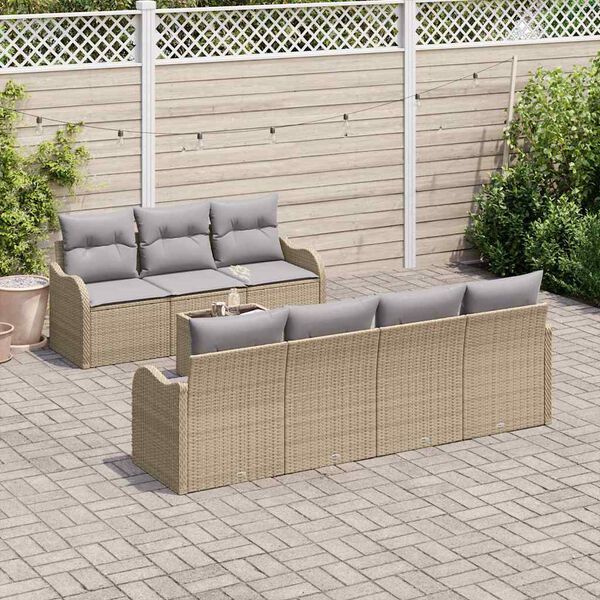 vidaXL Set Divano da Giardino con cuscino 8 pcs Beige e grigio