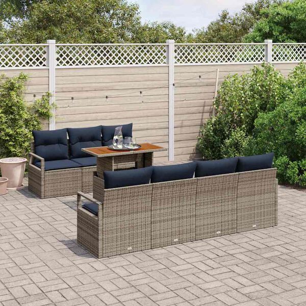 vidaXL Set Divano da Giardino con cuscino 8 pcs Grigio e Blu