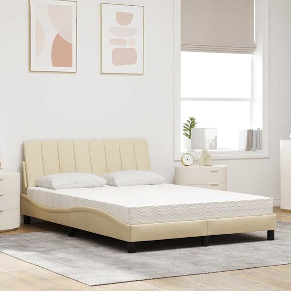 vidaXL Letto con Materasso Hanko Crema 140x200 cm in Tessuto