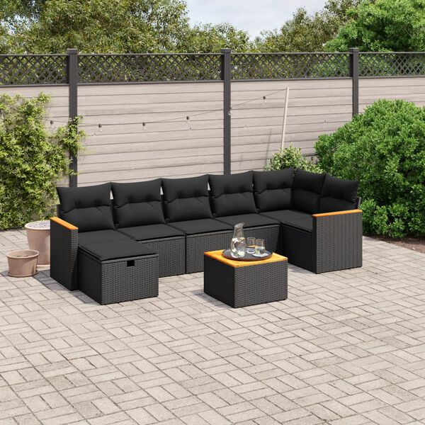 vidaXL Set Divani da Giardino con Cuscini 8 pz Nero in Polyrattan