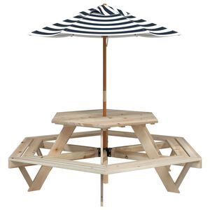 vidaXL Tavolo Picnic per 6 Bambini con Ombrellone Esagono Legno Abete