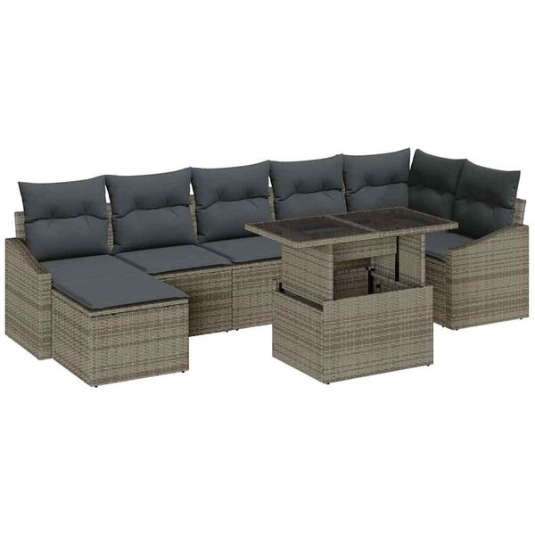 vidaXL Set Divano da Giardino con cuscino 8 pcs Grigio polyrattan