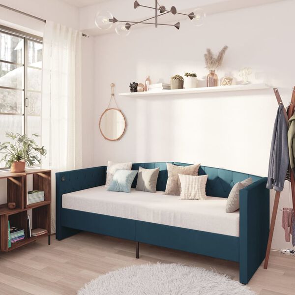 vidaXL Dormeuse con Materasso USB Blu in Velluto 90x200 cm