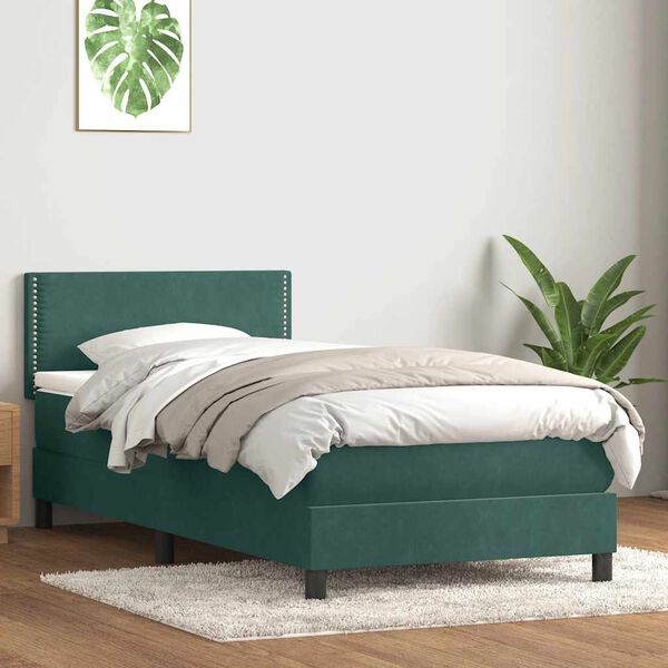 vidaXL Letto a Molle con Materasso e LED Verde Scuro 100x210 cm Velluto