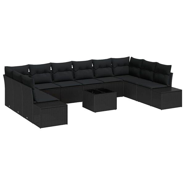 vidaXL Set Divano da Giardino con cuscino 11 pcs Nero polyrattan