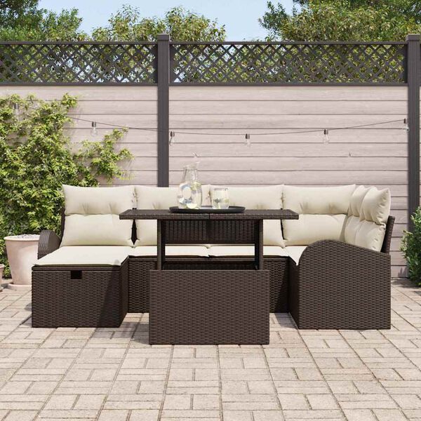 vidaXL Set Divano da Giardino con cuscino 7 pcs Marrone Poly Rattan