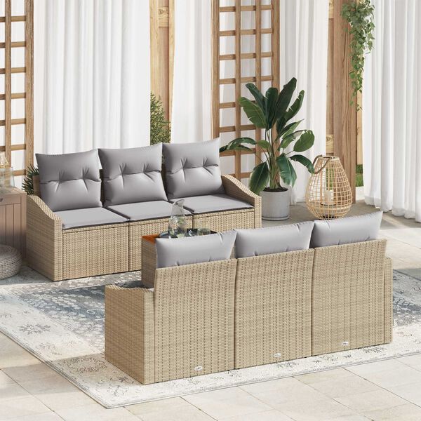 vidaXL Set Divano da Giardino con cuscino 7 pcs Beige polyrattan