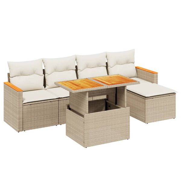 vidaXL Set Divano da Giardino 6 pz con Cuscini Beige in Polyrattan