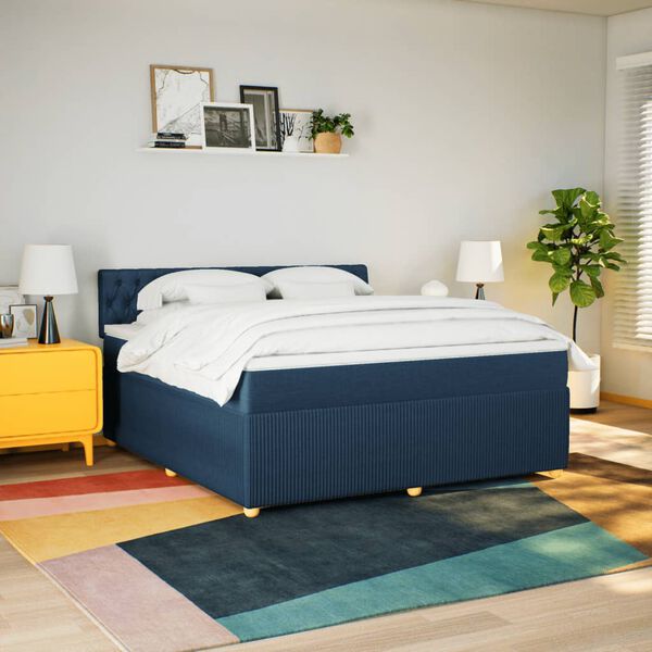 vidaXL Giroletto a Molle con Materasso Blu 180x200 cm in Tessuto