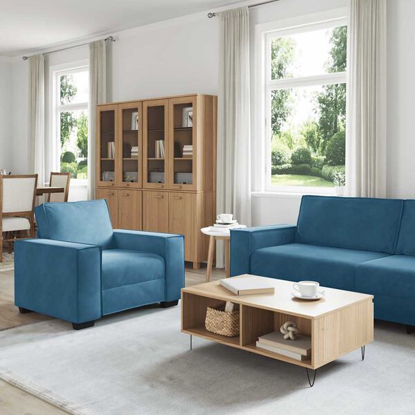 vidaXL Set di Divani 3 pz con Cuscini Blu in Velluto
