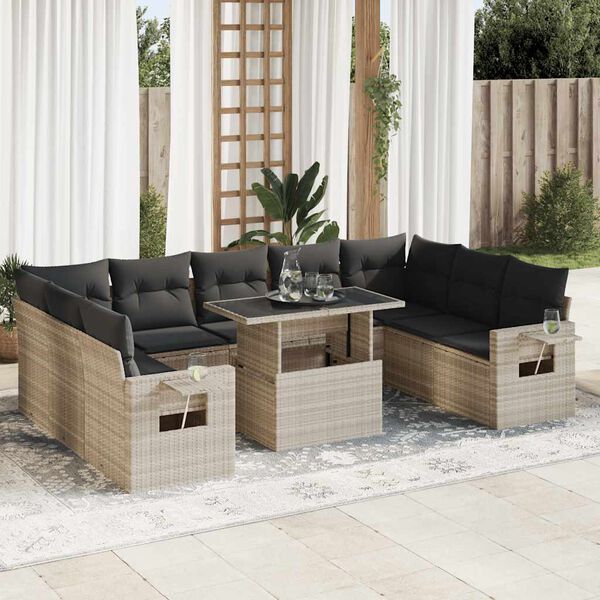 vidaXL Set Divano Giardino 10 pz con Cuscini Grigio Chiaro Polyrattan