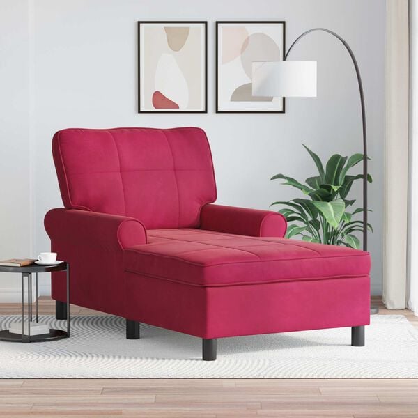 vidaXL Chaise Lounge con cuscino Rosso Vino 91 x 157 x 91 cm Velluto
