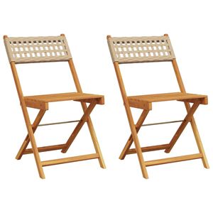 vidaXL Sedie da Bistrò 2 pz Beige Legno Massello Acacia e Polyrattan