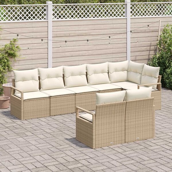 vidaXL Set Divano da Giardino 8 pcs Beige e Bianco polyrattan