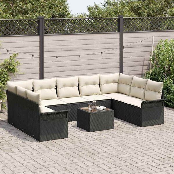 vidaXL Set Divano da Giardino con cuscino 10 pcs Nero polyrattan