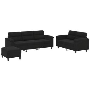 vidaXL Set Divani 3 pz con Cuscini Nero in Tessuto Microfibra
