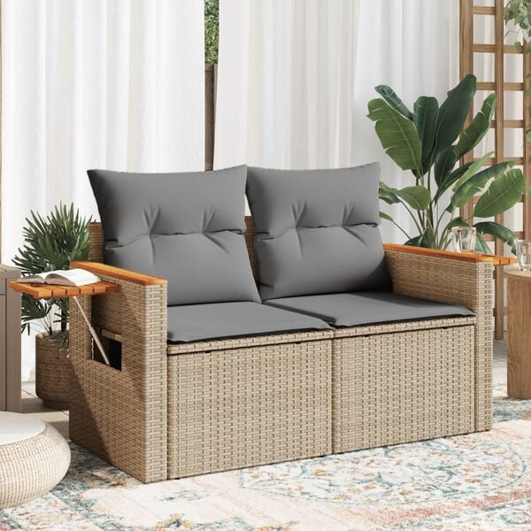vidaXL Divano da Giardino con Cuscini a 2 Posti Beige in Polyrattan