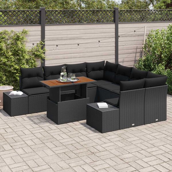vidaXL Set Divano da Giardino con archiviazione 9 pcs Nero Poly Rattan