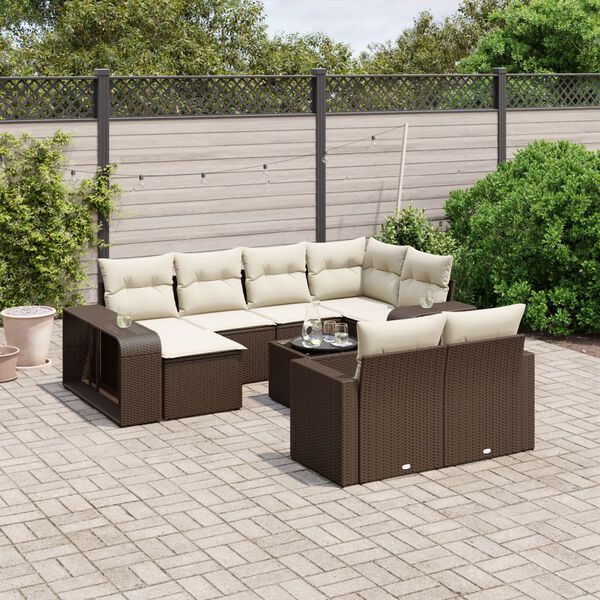 vidaXL Set Divani da Giardino 11 pz con Cuscini Polyrattan Marrone