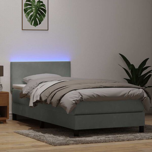 vidaXL Letto a Molle con Materasso e LED Grigio Chiaro 80x220 cm Velluto