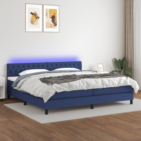 vidaXL Letto a Molle Materasso e LED Blu 200x200cm in Tessuto