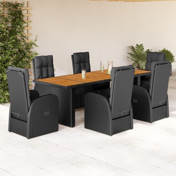 vidaXL Set da Pranzo da Giardino 7 pz Nero con Cuscini in Polyrattan
