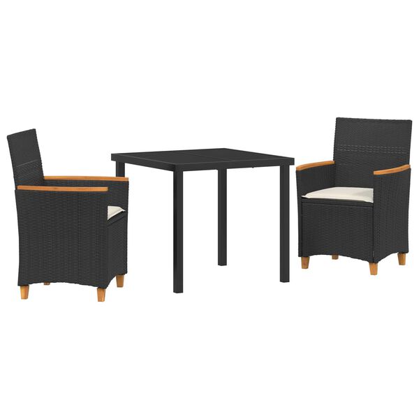 vidaXL Set da Pranzo per Giardino 3 pcs Nero polyrattan