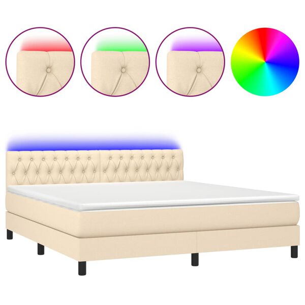 vidaXL Letto a Molle con Materasso e LED Crema 160x200 cm in Tessuto