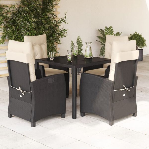 vidaXL Set da Pranzo da Giardino 5 pz Nero con Cuscini in Polyrattan
