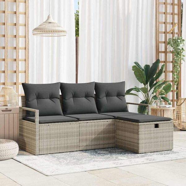 vidaXL Set Divano da Giardino 4 pcs Grigio chiaro Poly Rattan