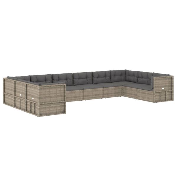 vidaXL Set Divani da Giardino 10 pz con Cuscini in Polyrattan Grigio