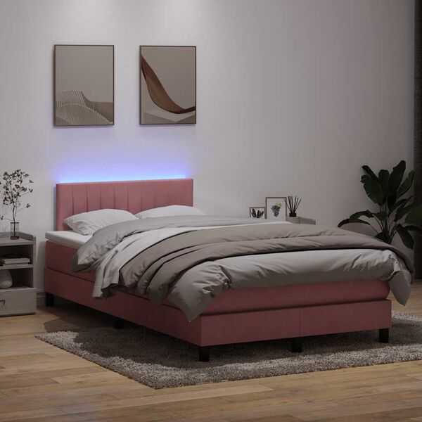 vidaXL Letto a Molle con Materasso e LED Rosa 120x220 cm in Velluto