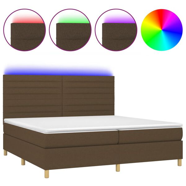 vidaXL Letto a Molle Materasso e LED Marronescuro 200x200cm in Tessuto