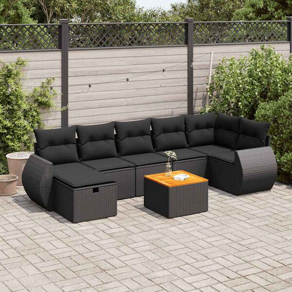 vidaXL Set Divani da Giardino con Cuscini 8 pz Nero in Polyrattan