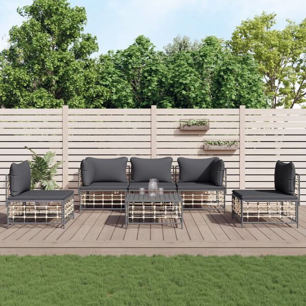 vidaXL Set Divani da Giardino 6 pz con Cuscini Antracite in Polyrattan