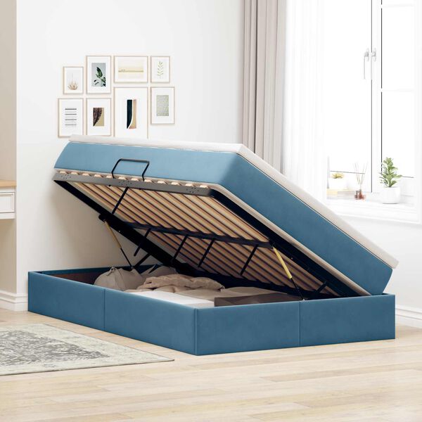 vidaXL Letto con contenitore e materasso Blu 120 x 190 cm Velluto