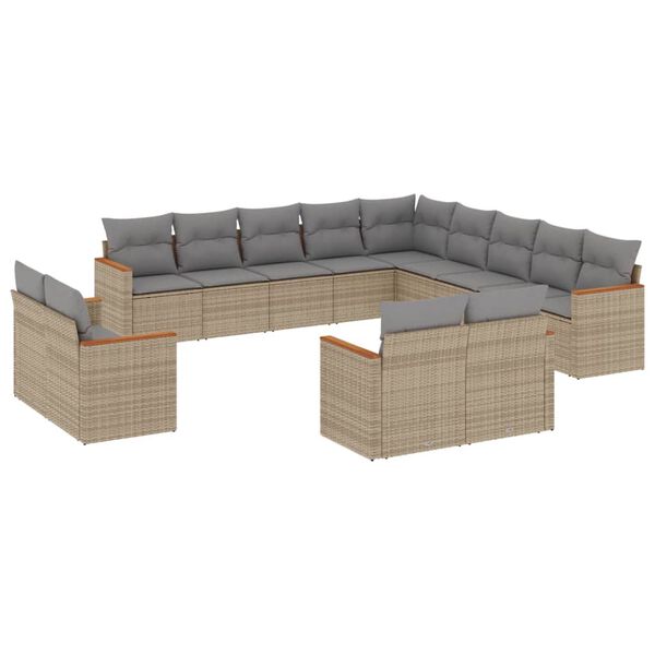 vidaXL Set Divano da Giardino 13 pz con Cuscini Beige in Polyrattan