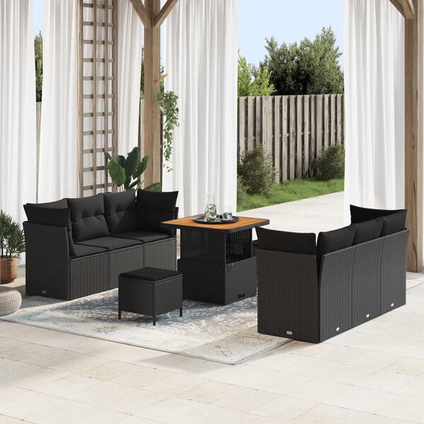vidaXL Set Divano da Giardino con cuscino 9 pcs Nero polyrattan