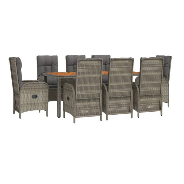 vidaXL Set da Pranzo da Giardino 9 pz con Cuscini in Polyrattan Grigio