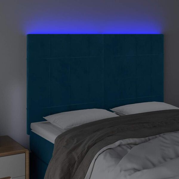 vidaXL Testiera a LED Blu Scuro 144x5x118/128 cm in Velluto