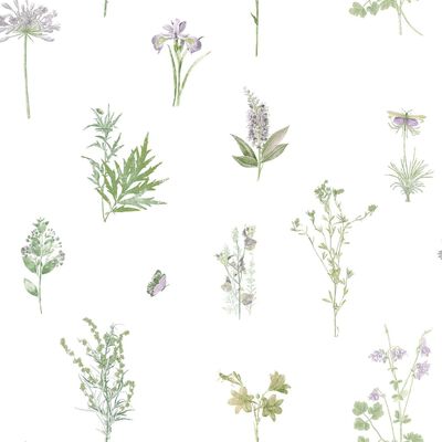 Noordwand Carta da Parati Evergreen Herbs and Flowers Bianca