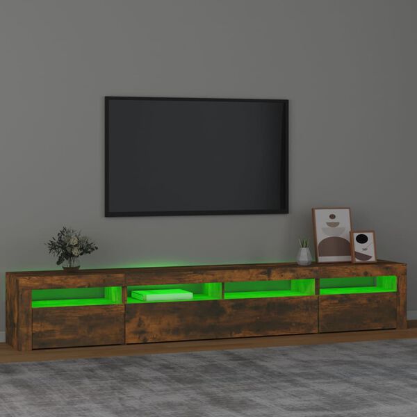 vidaXL Mobile Porta TV con Luci LED Rovere Fumo 240x35x40 cm