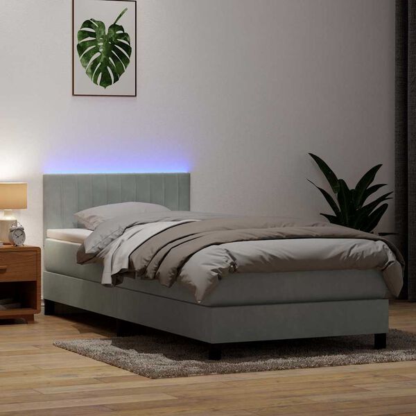 vidaXL Letto a Molle con Materasso e LED Grigio Chiaro 80x220 cm Velluto