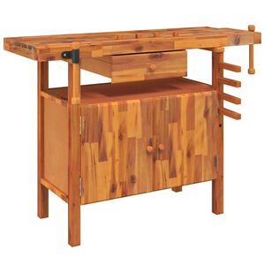 vidaXL Banco da lavoro con cassetto e morse 124x52x83 cm in legno massello di acacia