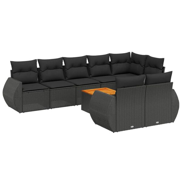 vidaXL Set Divani da Giardino 9 pz con Cuscini Nero in Polyrattan