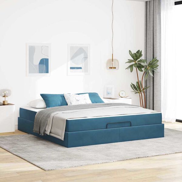 vidaXL Struttura letto con materasso con materasso 2 pcs Blu Velluto