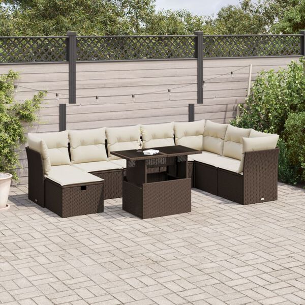vidaXL Set Divani da Giardino 9pz con Cuscini Marrone in Polyrattan