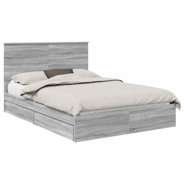 vidaXL Letto con Contenitore con testiera Grigio Sonoma 160 x 200 cm